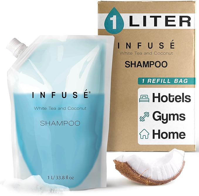 INFUSÉ 1 Liter Shampoo Refill Bag for Hotel Soap Dispensers, Bulk