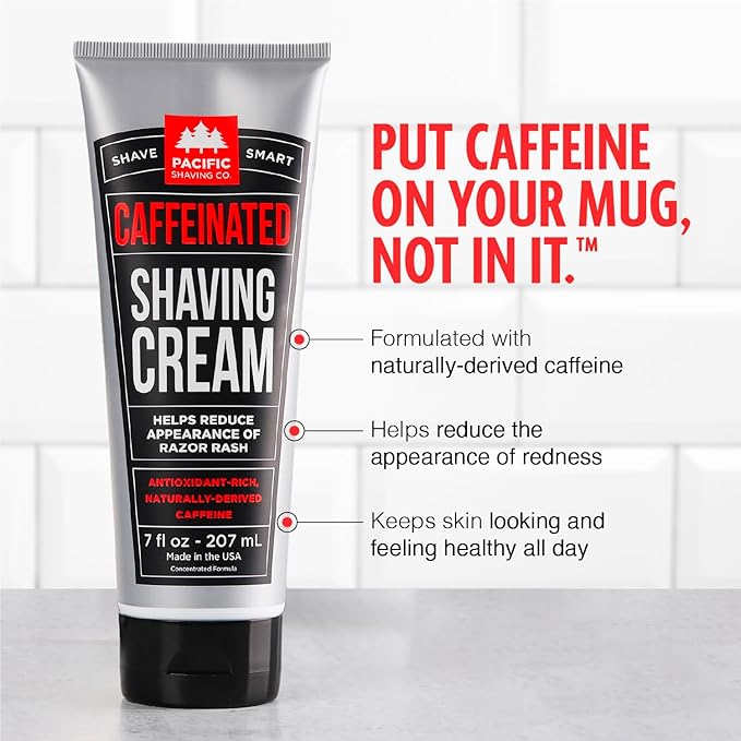 Pacific Shaving Company Men's Caffeinated Shaving Cream, 7 Oz (2 Pack)