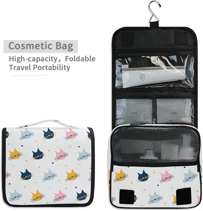 senya Hanging Travel Toiletry Bag Kit Makeup Case Cosmetics Organizer for Men Women (Childish Cat Graphic Cover)…