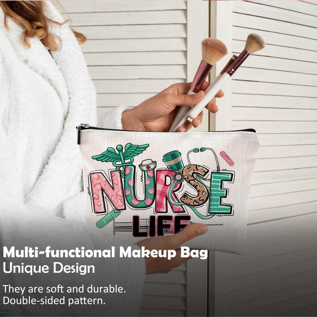 QGFM Nurse Makeup Bags,Nurse Gifts for Women,Nurse Cosmetic Bags With Zipper,Nurse Gifts for Nursing Student,Student Nurse Gifts(F style)
