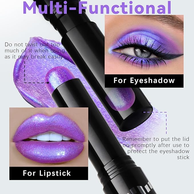 HOSAILY Duochrome Purple Blue Glitter Eyeshadow Stick, Holographic Color Shift Shimmer Chameleon Eye Shadow Brightener Pencil, Silky Smooth Iridescent Sparkle Inner Corner Eye Highlighter Fairy Makeup