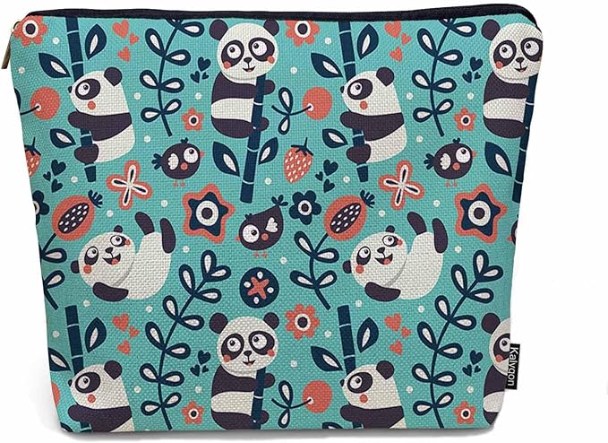 Kalygon Panda Cosmetic Bags For Women, Cute Pandas Bamboo Berry Flowers Roomy Makeup Bag Toiletry Bag Accessories Organizer Storage Bags Makeup Pouch For Travel Business Gym Camping Bathroom