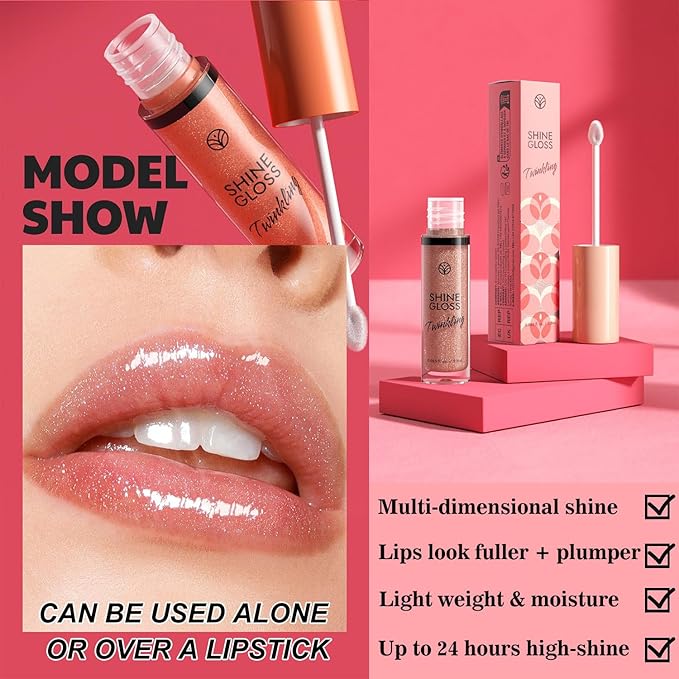 Metfdlaig Pink Lip gloss Lip Plumper Gloss Shimmer High Shine Lip Gloss Moisturizing Tinted Lip Gloss Long Lasting Waterproof Lip Oil (04# Magenta Shimmer)