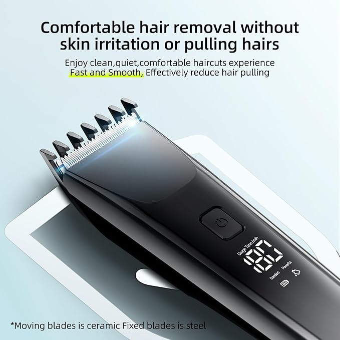 beici Hair Clippers for Men and Kids Adjustable Length Trimmer Haircut Professional Haircuts Tool Grooming 6 Kit LED Screen Display Fast Charge for Family Black