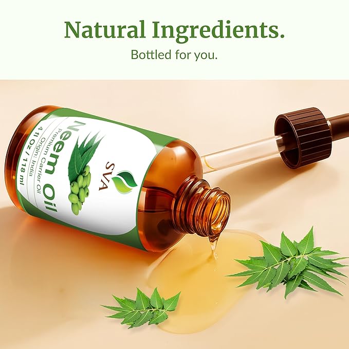 SVA Neem Seed Oil 4 Fl Oz - for Face, Skin Care, Hair Care, Scalp Massage & Body Massage – Carrier Oil with Dropper