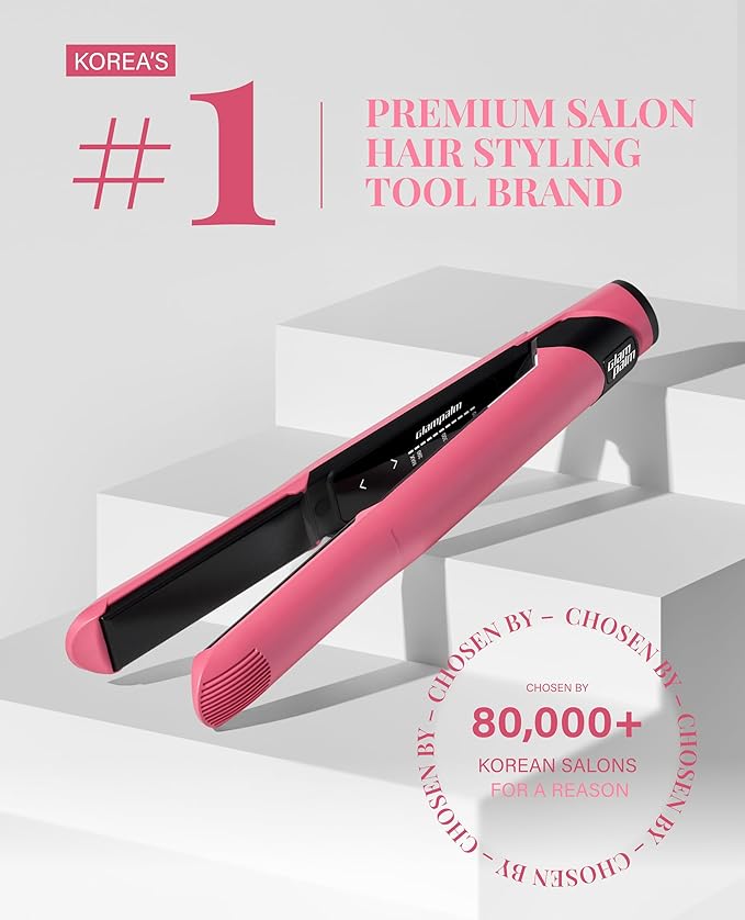 GLAMPALM GlamMuse 1" | All-Ceramic Flat Iron Infused with Vita-C, Salon Results with Less Heat Damage, Trusted by K-Pop Hair Stylists, Dual Voltage Hair Straightener, Silk Press | GP201T