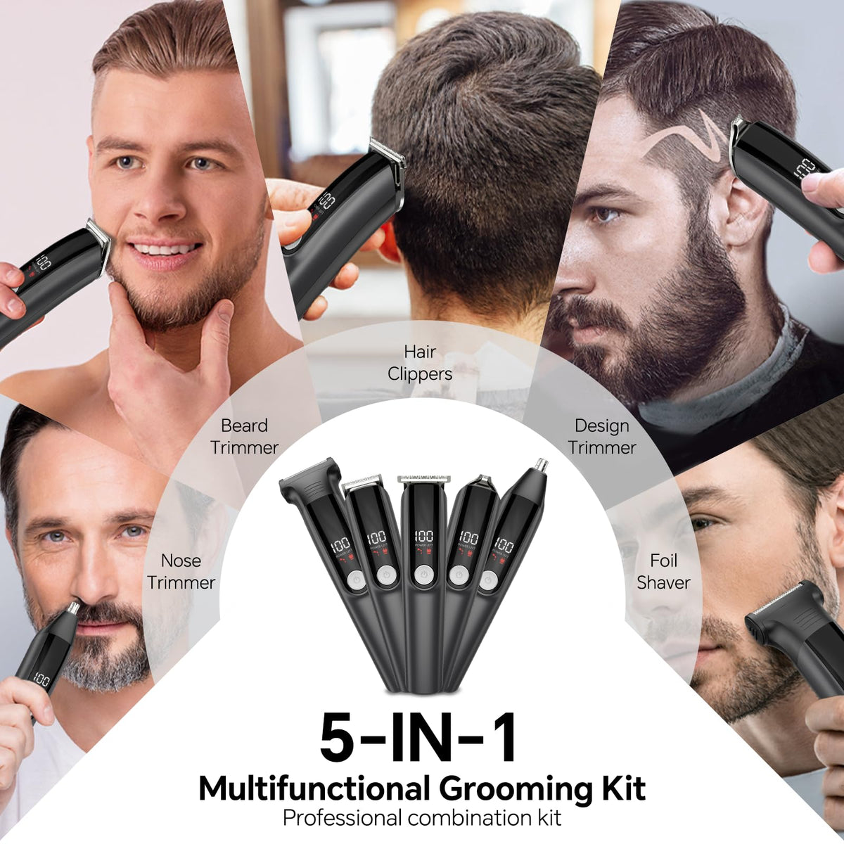 Beard Trimmer for Men 5 in 1 Electric Razor for Nose, Body, Face and Mustache Grooming Kit Cordless Hair Clipper Trimmer with Smart Charge Technology