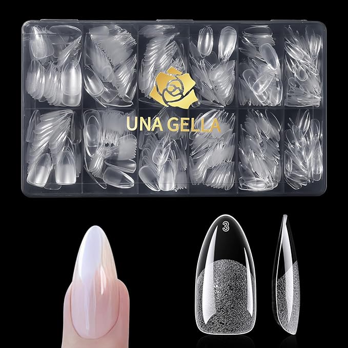 UNA GELLA 600 Pcs Almond Gel Nail Tips, Pre Etched Medium Almond Nail Tips