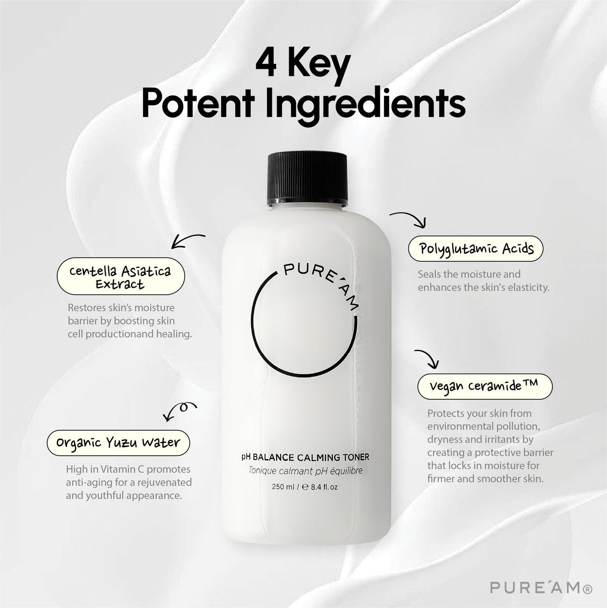 PURE'AM pH Balance Calming Toner for All Skin Types, 8.4 fl. oz, 250ml
