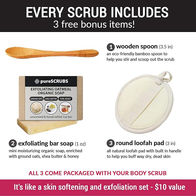 pureSCRUBS Premium Coconut Body Scrub Set, Exfoliating Dead Sea Salt Scrub