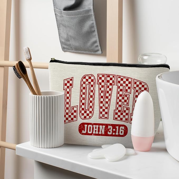 RYYCDOI Loved John 3:16 Bible Verse Makeup Bag, Trendy Christian Cosmetic Bags for Women, Christian Gifts for Women Makeup Pouch, Faith Based Gifts Zipper Pouch