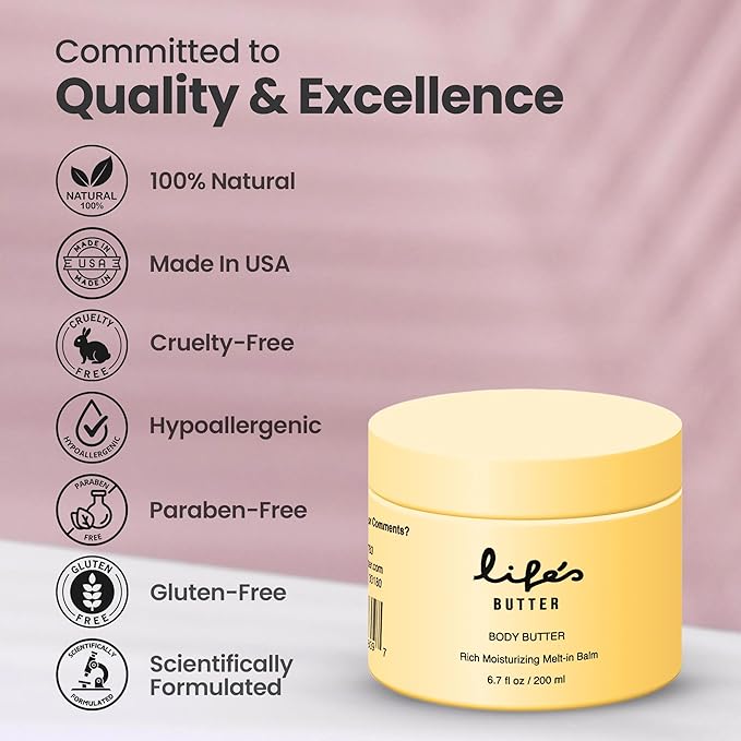 Life’s Butter Body Butter – Deeply Hydrating Moisturizer with Shea Butter, Jojoba & Sweet Almond Oil – Lightweight, Non-Greasy Body Cream – Developed & Manufactured in the USA – 6.7 oz