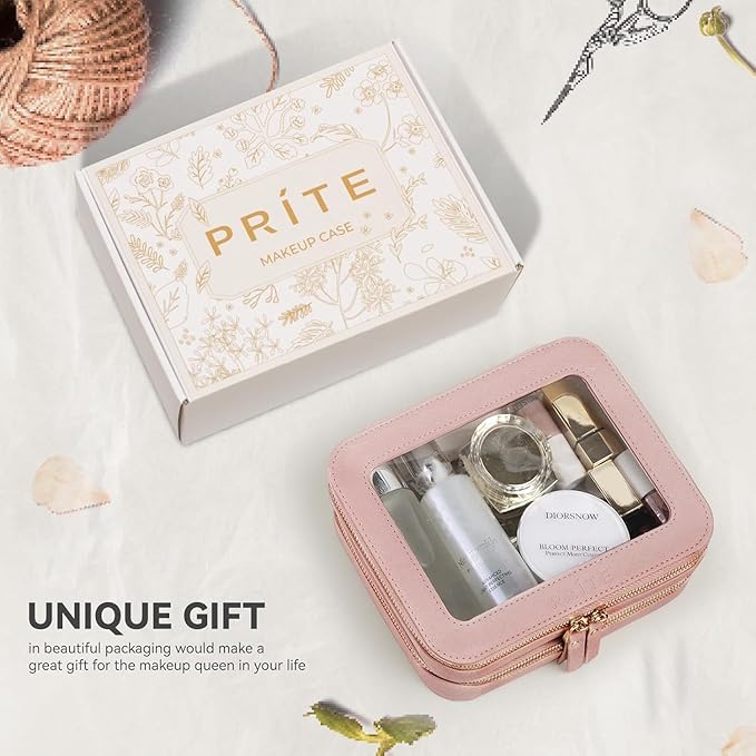 Prite Double Layer Clear Makeup Bag Travel Cosmetic Organizer for Women