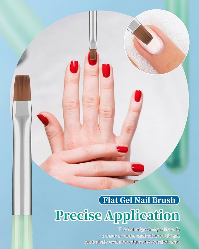 AMilHiTon 3PCS Nail Polish Clean Up Brush, Round/Flat/Angled, Emerald Green