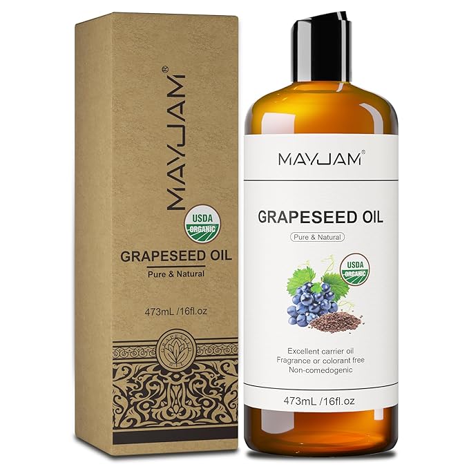 MAYJAM Organic Grapeseed Oil for Skin & Hair Care, USDA Certified, 16 Fl oz