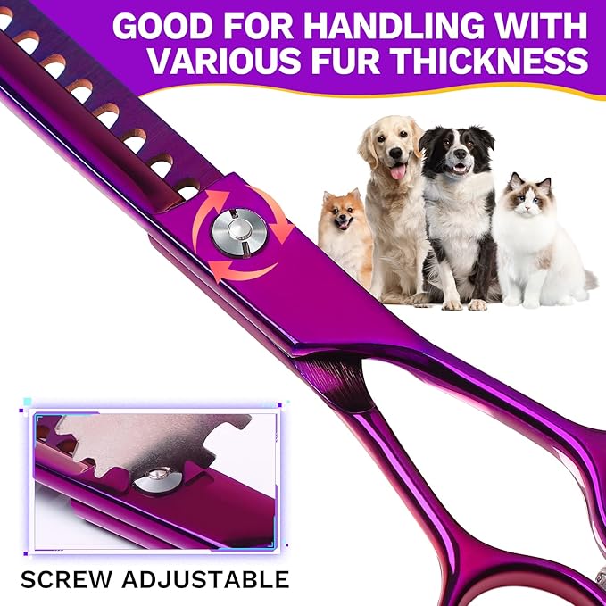 JASON Dog Grooming Chunker Scissor - 7" Professional Hair Shears Purple