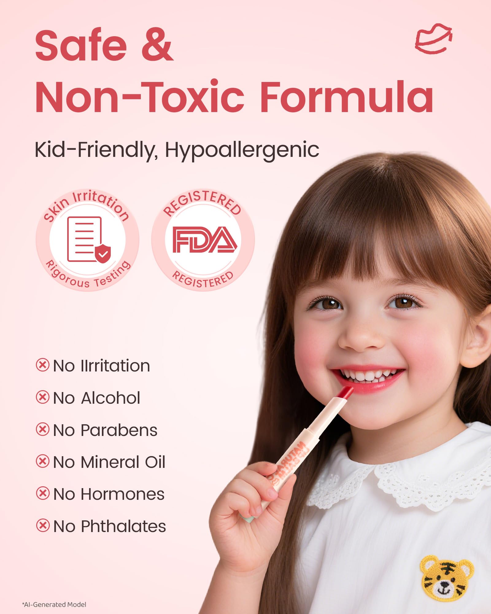 RUNBEN Kids Tinted Lip Balm, Juicy Pomegranate Lipstick