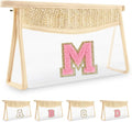 Small Boho Straw Initial Letter Makeup Bag Personalized Gift,Cute Clear Chenille Patch Makeup Bag With Zipper,Trendy TSA Approved Travel Toiletry Bag,Gift for Women Girls Birthday Friend, Letter M