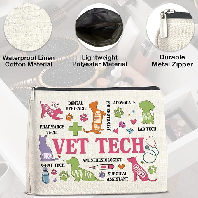 UPNEGE Vet Tech Gifts Veterinary Technician Makeup Bag for Women