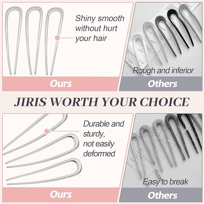 JIRIS 2PCS 5.5Inch French Hair Pins Large U-Shaped Pins for Women and Girls Fashion Metal Hair Pin French Twist Hair Pins for Buns, Updos,Stylish and Functional(set3-silver)