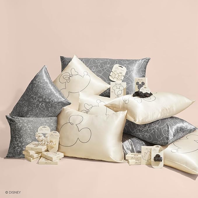 Kitsch & Disney Minnie Mouse Satin Pillowcase with Zipper Softer Than Silk, Cooling Pillow Case for Hair & Skin, Wrinkle-Free, Machine Washable, Queen/Standard (19x26)