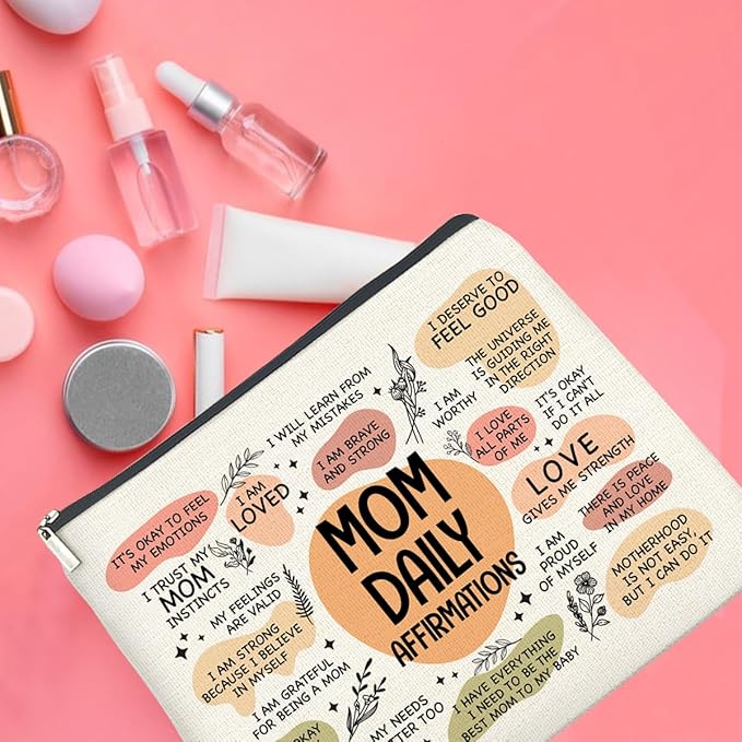 UPNEGE Mom Gifts Makeup Bag Inspirational Gifts for Mother Mom Daily Affirmations Cosmetic Bag Zipper Makeup Pouch