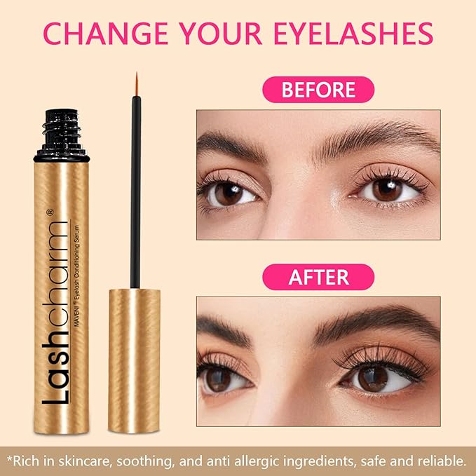 MAVENI Lash Enhancing Serum, Women's Advanced Cosmetics, Eyelash Growth Serum, Promote Longer, Fuller, and Denser Eyelashes, Fast and Effective (Frosted Gold, 0.17 Fl Oz (Pack of 1))