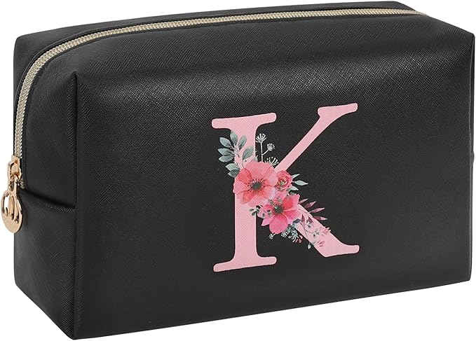 Initial Makeup Bag for Women, Travel Makeup Bag Small Cosmetic Bag, Birthday Gifts for Girls and Women, Teen Girls Gifts Trendy Stuff, Personalized Gifts for Grandkids Teacher Friends Bride Bridesmaid