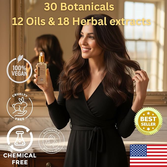 Revatology Hair Growth Oil for Adults, Ayurvedic Pre Wash and Overnight Scalp Treatment for Thinning Hair, 30 Cold Pressed Botanicals with Rosemary and Castor Oil, Made in USA