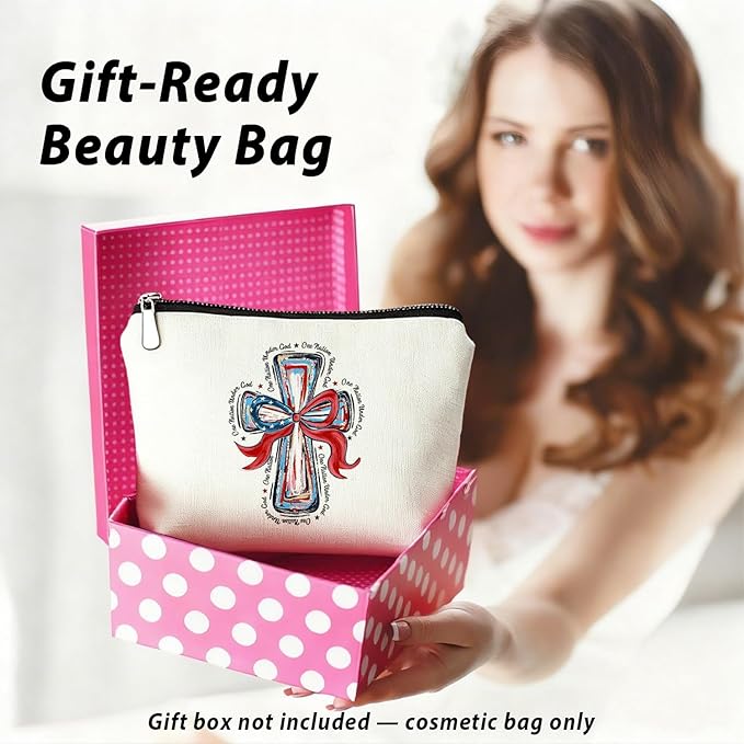 LIANGW American Flag Bow Patriotic Aesthetic 4th of July Makeup Bag,July 4th Girly Cosmetic Bagsfor Women, Red White and Blue USA Toiletry Bag for Women, cosmetic bag, makeup case