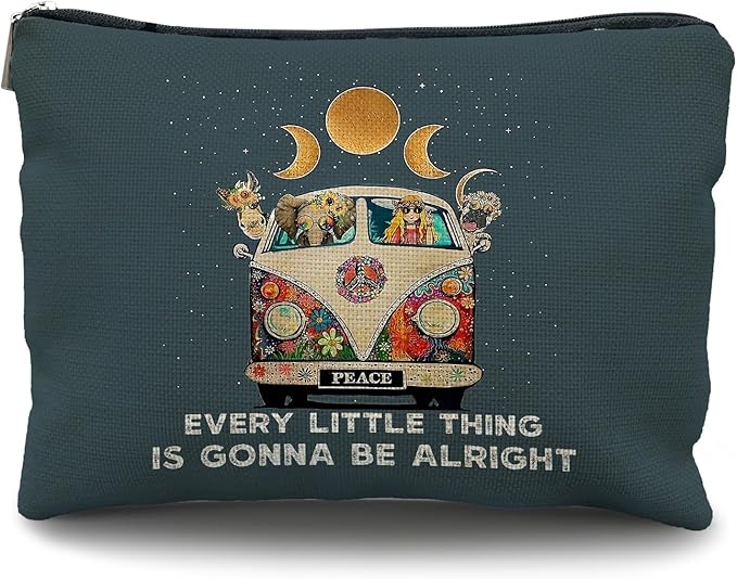 Likjad Boho Blue Hippie Makeup Bag - Peace Love Affirmations Gift