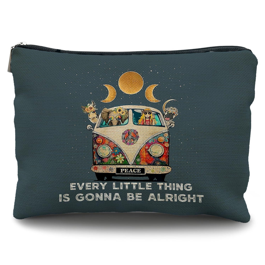 Likjad Boho Blue Hippie Makeup Bag - Peace Love Affirmations Gift
