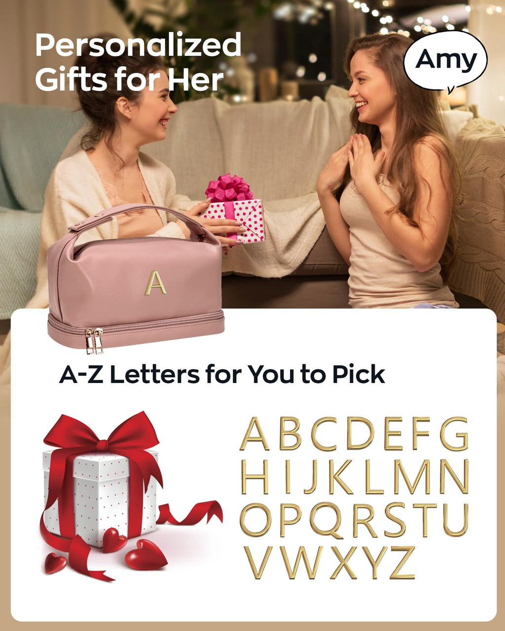 Vogewood Daughter Gifts, Personalized Makeup Bags with Handle-Gift Ideas