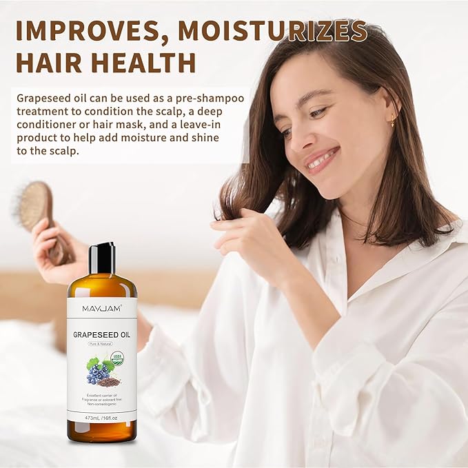 MAYJAM Organic Grapeseed Oil for Skin & Hair Care, USDA Certified, 16 Fl oz