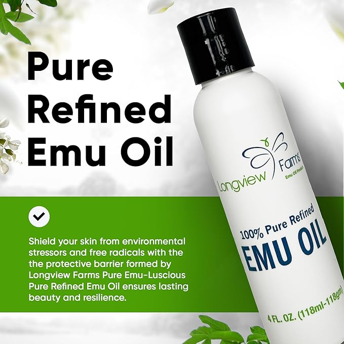 Longview Farms Emu Oil - Hair and Body - 100% Pure & Refined | Pure Emu Oil for Skin & Hair Care | Premium Quality Hydration & Nourishment | 1 Fl. Oz