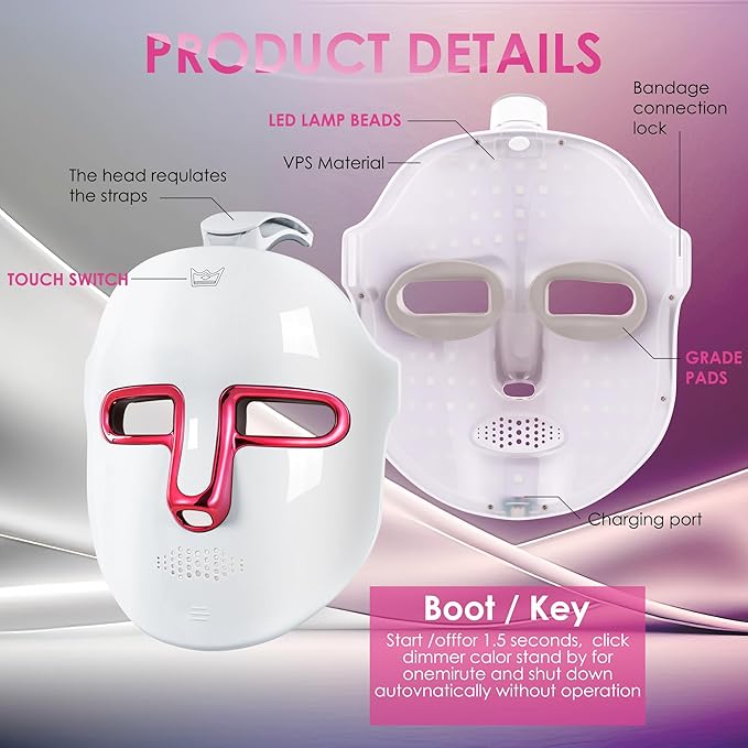 JAY SAREES Red-Light-Therapy-for-Face, 7-1 Colors Led Face Mask Light Therapy, Facial Skin Care Mask (White)