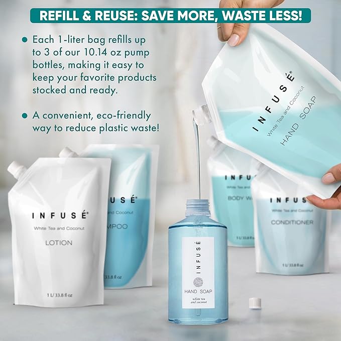 INFUSÉ 1 Liter Hand Wash Refill Bag for Hotel Soap Dispensers, Bulk