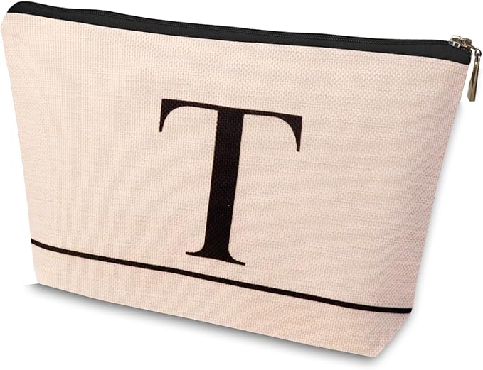 HDYHDY Letter A-Z Initial Personalized Makeup Bags, Birthday Gifts for Women, Monogrammed Gifts for Women Mom Sister Best Friend Bride Bridesmaid, Mothers Day, Christmas, Small Travel Cosmetic Bag (T)