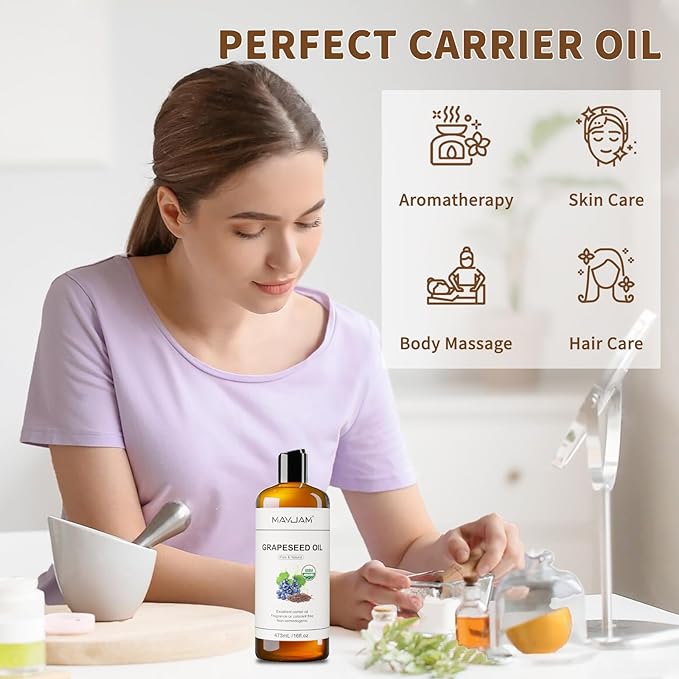 MAYJAM Organic Grapeseed Oil for Skin & Hair Care, USDA Certified, 16 Fl oz