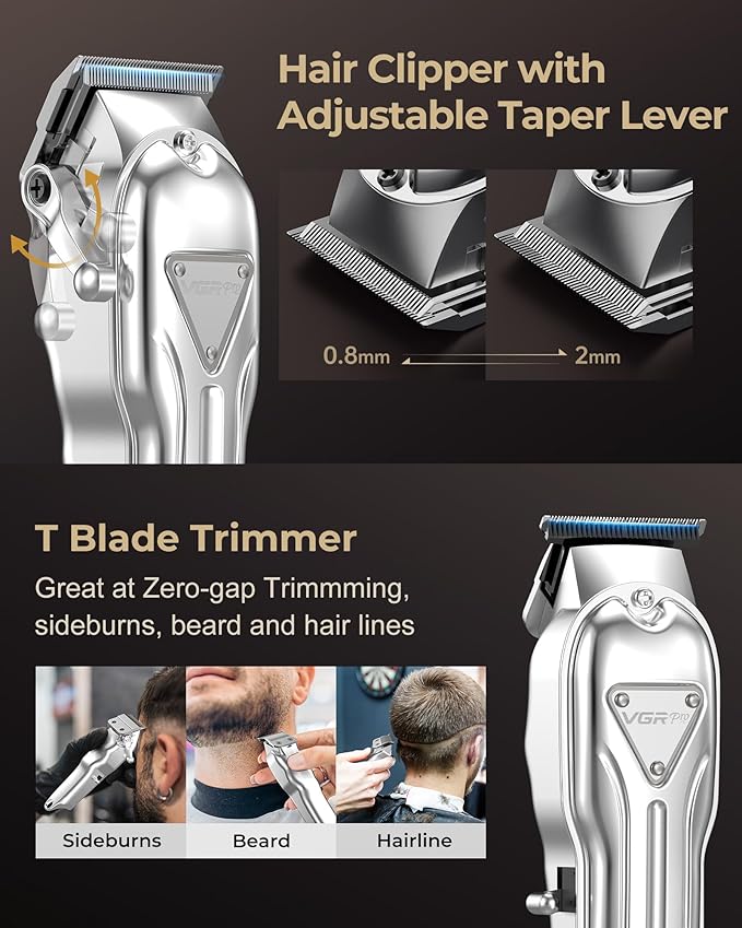 VGRPRO Electric Hair Clippers for Men, Cordless Clipper and Trimmer Set, Clippers for Hair Cutting Kit with Long Battery Life, Hair Grooming Trimmer for Family Kids and Self-Haircut Use