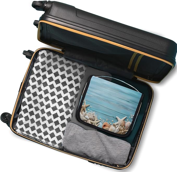 YoYoYuchong Travel Toiletry Bag for Women & Men Ocean Blue Starfish Hanging Cosmetic Organizer Portable Waterproof Makeup Case Make Up Bag with Compartments Travel Essentials for Bathroom Shower