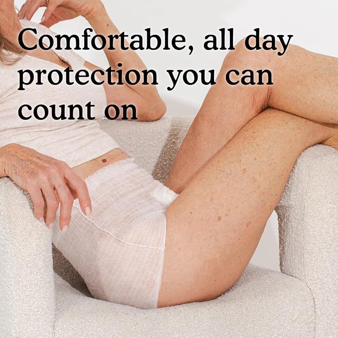 Because Adult Incontinence Underwear for Sensitive Skin - Women - Premium Overnight Disposable Briefs, Anti Odor - White, Large - Absorbs 6 Cups - 56 Count (4 Packs of 14)