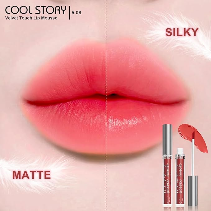 COOL STORY Waterproof Matte Lip Mud Lip Mousse,Vibrant Orange‑Red Pigmented Lipstick, Non‑Fade Long‑Wearing Velvet Lip Cosmetic for All Skin Tones,Shade #08 Citrus Pop