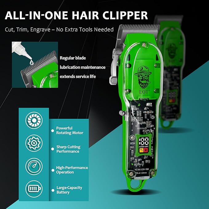 LQT Professional Hair Clippers for Men, Cordless Rechargeable Beard Trimmer & Haircut Kit, Powerful Grooming Tool - Ideal Christmas, Father's Day Gift for Dad, Men