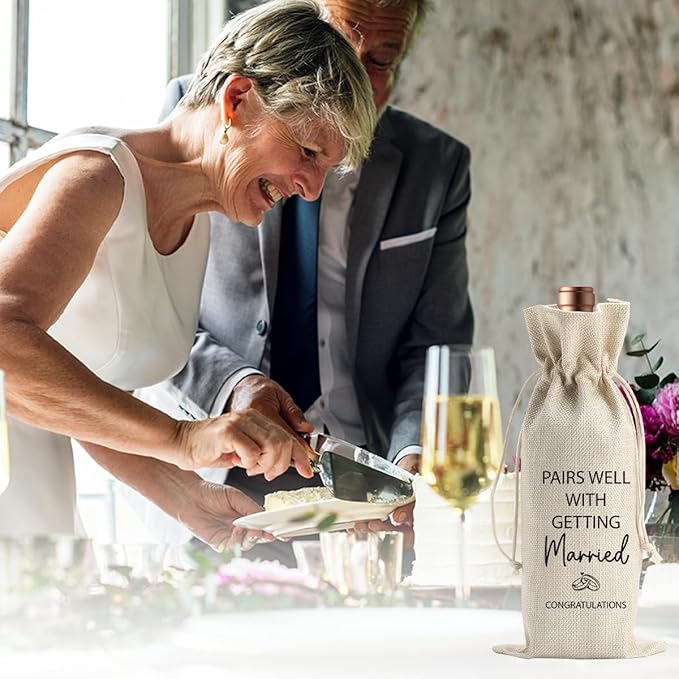 BARREEMO Engagement Wine Gift Bag Wedding Engaged Gifts for Newlyweds Couple Women Men Bridal Shower Gifts for Bride and Groom Pairs Well with Wedding Planning Getting Marride Wine Bags