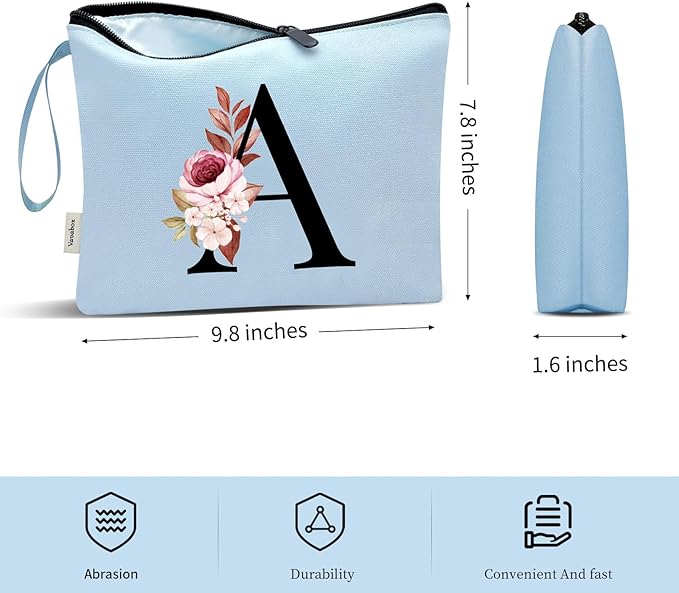 Vavabox A-Z Personalized Makeup Bag, Birthday Gifts for Women Mom, Gifts for Best Friend, Bride Bridesmaid Cosmetic bag (O, Blue)