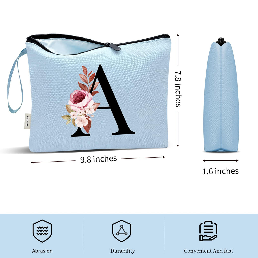 Vavabox A-Z Personalized Makeup Bag, Birthday Gifts for Women Mom, Gifts for Best Friend, Bride Bridesmaid Cosmetic bag (D, Blue)