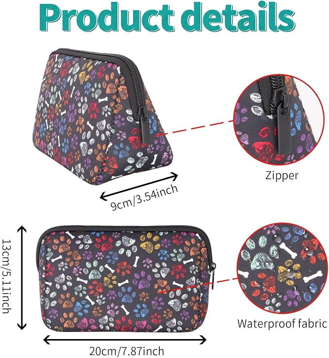 AJLTPA Waterproof Neoprene Cosmetic Bag, Paw and Bone