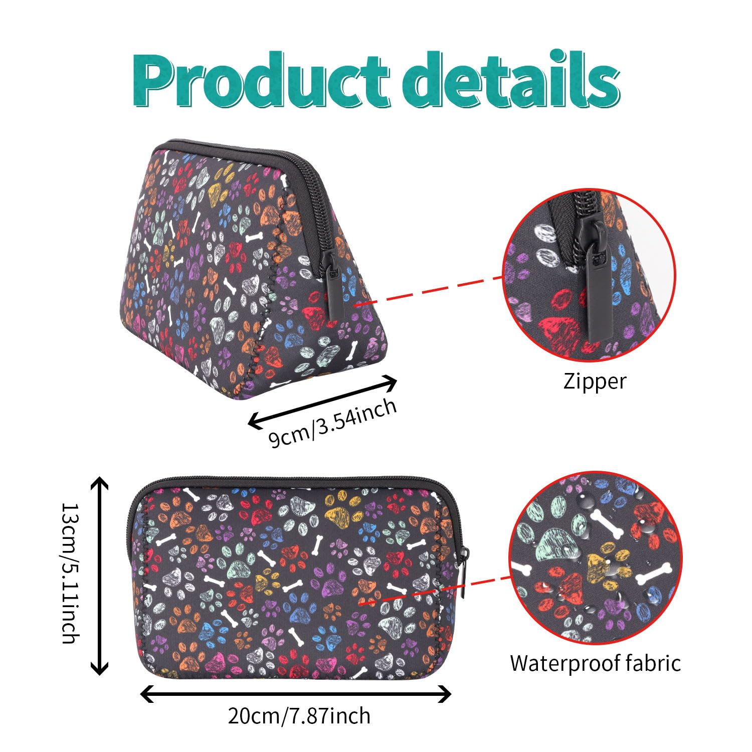 AJLTPA Waterproof Neoprene Cosmetic Bag, Paw and Bone
