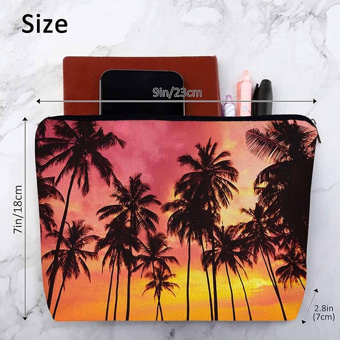 Kalygon Tropical Beach Makeup Bags Makeup Organizer, Hawaii Ocean Beach Palm Trees Sunset Flax Toiletry Bags Travel Cosmetic Bag Makeup Purse Pouch Skincare Bag Wallet Bags For Women Female Mom